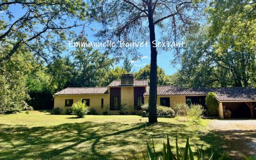 Bergerac 10 min, ground-floor house, wooden environment, 3/4 bedrooms, terrace, double car-port