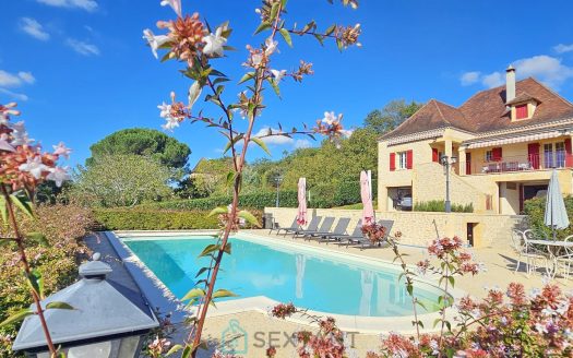 Perfect house in Domme. Breathtaking views of the Bastide and the valley with a swimming pool on a fenced plot of 2,591 sqm.