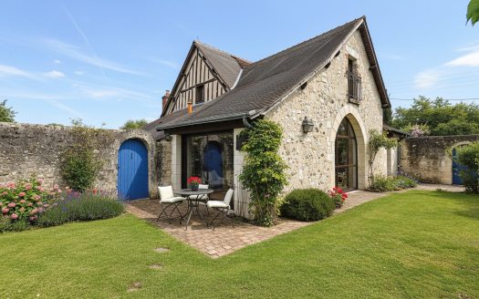 Old 19th century house, enclosed garden and landscape.