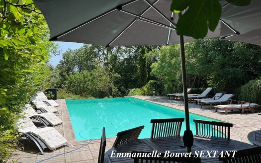 Typical renovated stone house with overflowing swimming pool with great view